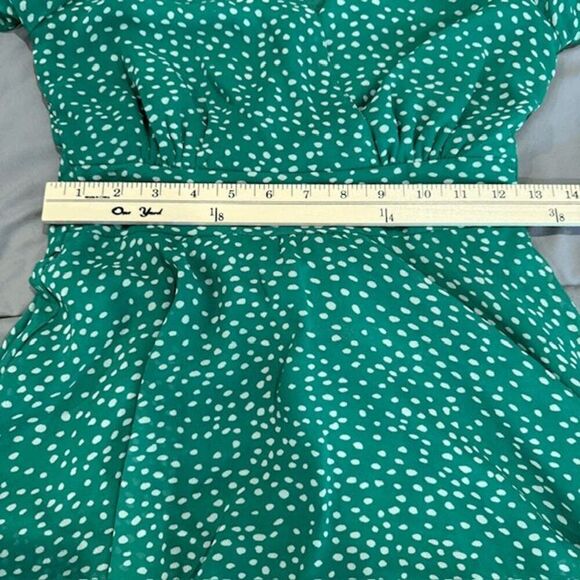 Japna Tiered Mini Dress Puff Sheer Sleeves Elastic and Tie Waist Green Size XS - Picture 11 of 14